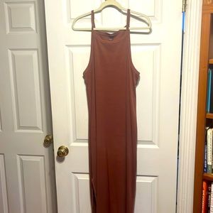 Fitted Rib-Knit Midi Cami Dress for Women in Root Beer